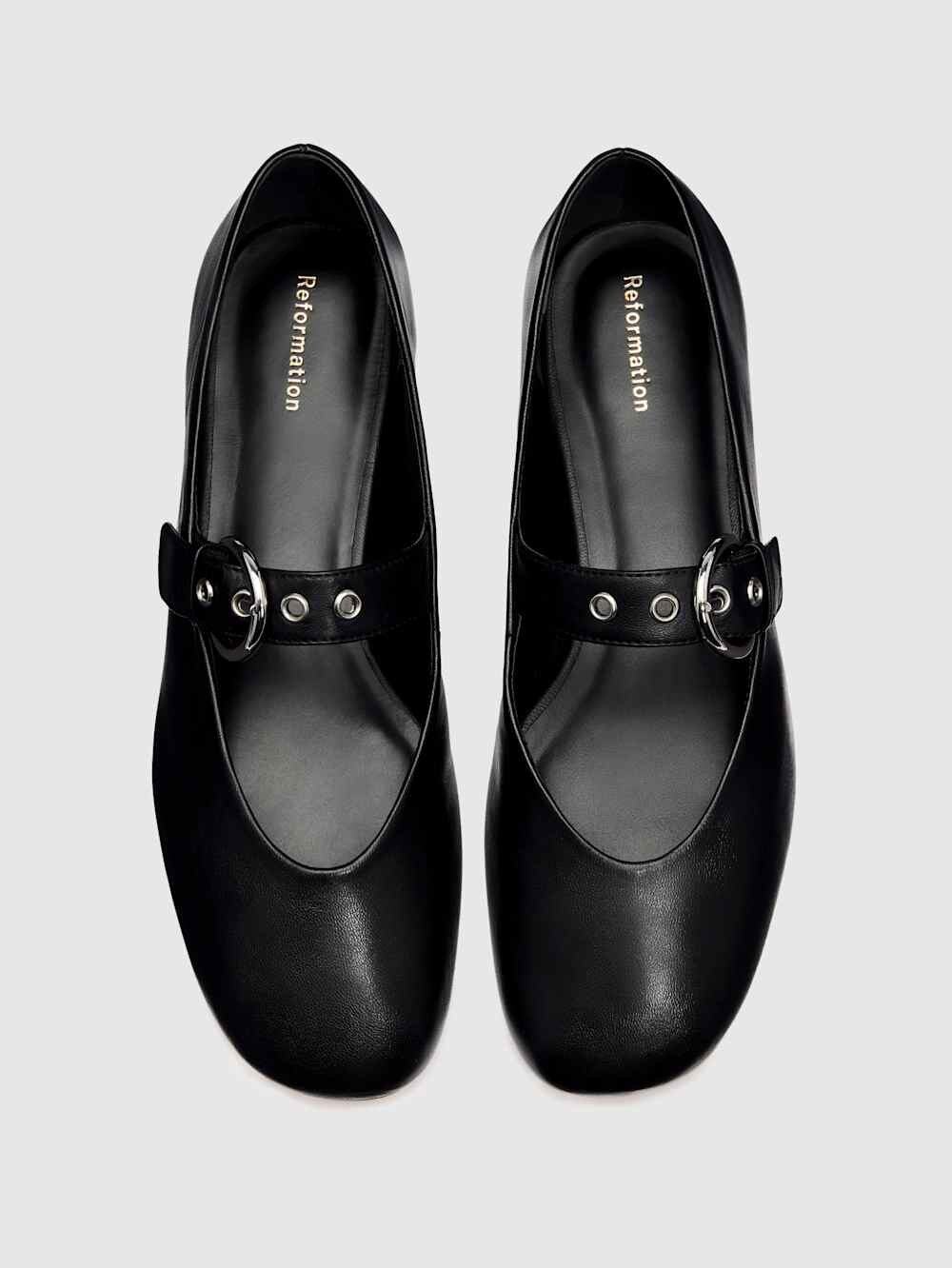 Reformation Black Bethany Leather Mary Jane Ballet Buckle Flat Size 9.5